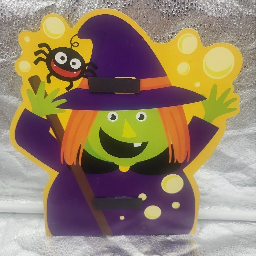Die Cut Pumpkin Amscan & Witch Cartoon With Spider Halloween 80s VTG Decoration